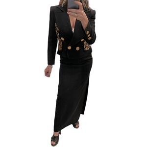 Alan Austin Beverly Hills Black Vintage Wool Pencil Maxi Skirt.Size 44